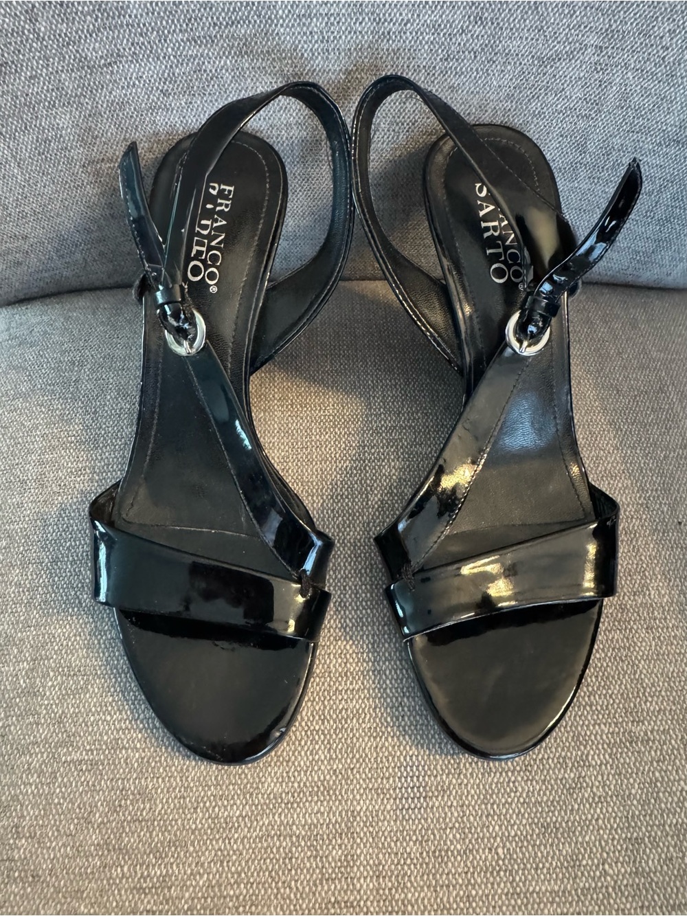 Franco Sarto Black Patent Leather Slingback Wedge Heels Size 7.5